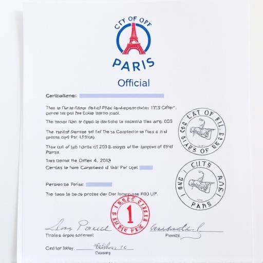 Illustration du service d'obtention de permis : un document officiel avec le logo de la ville de Paris et des tampons.